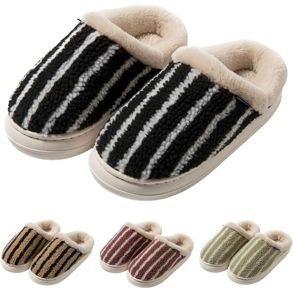 Women's and Men's flat Slippers - Plush Faux Fur Indoor/Outdoor Slides with foot arch pad