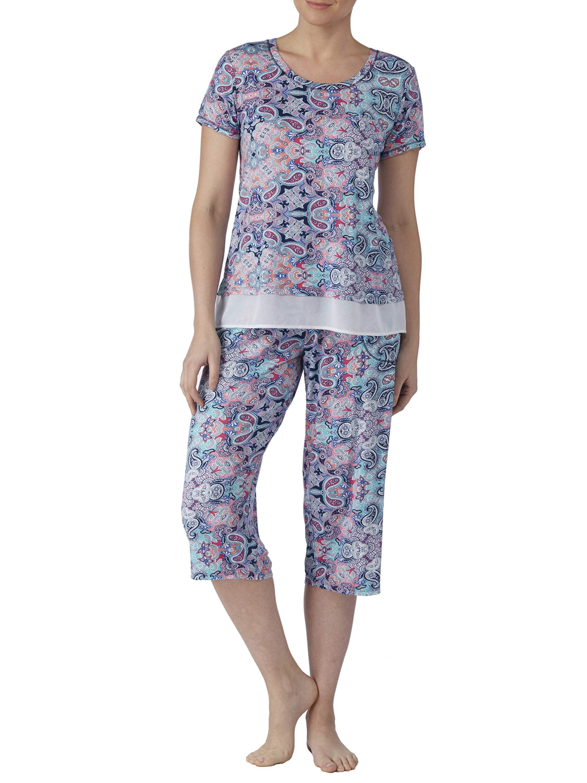 Women's and Women's Plus 2 Piece Capri and Tee Pajama Set