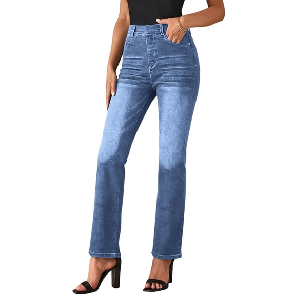 Women's and Women's Plus Bootcut Jeans High Waist Straight Leg Casual Pull On Skinny Work Jeans with Pockets