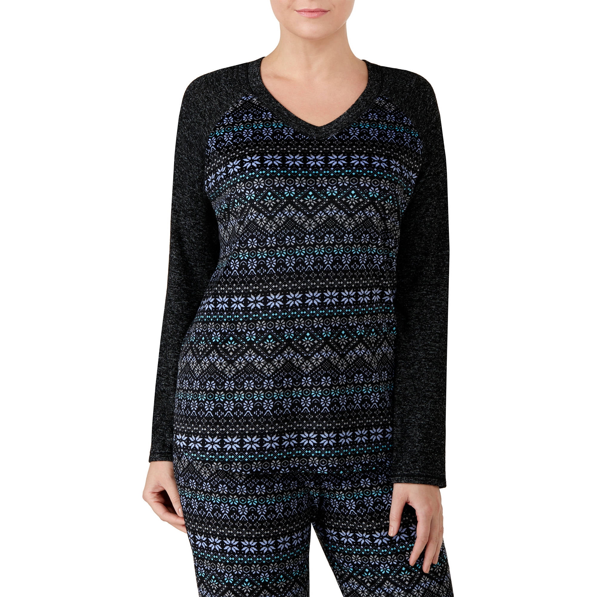 Women's and Women's Plus Long Sleeve Velour V neck Sleep Shirt ...