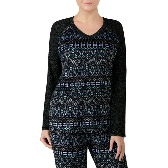 Women's and Women's Plus Long Sleeve Velour V neck Sleep Shirt