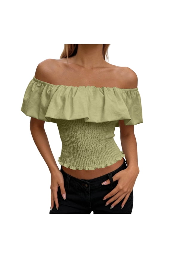 Women’s and Women’s Plus Off-the-Shoulder Smocked Ruffle Cotton Top