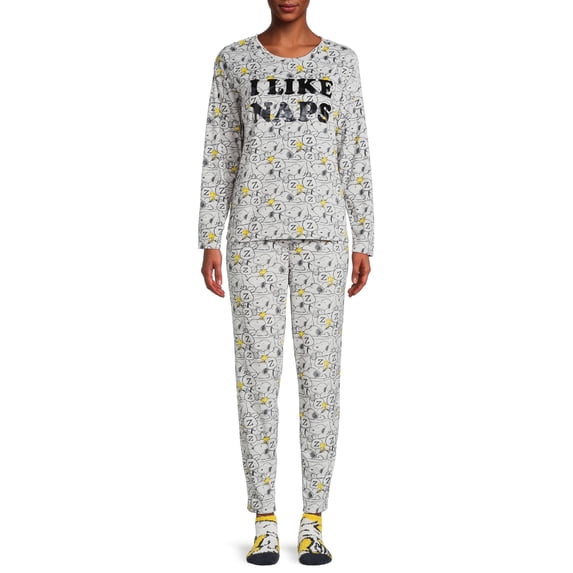 Women's and Women's Plus Size Pajama Set, 3-Piece - (Peanuts, XS)