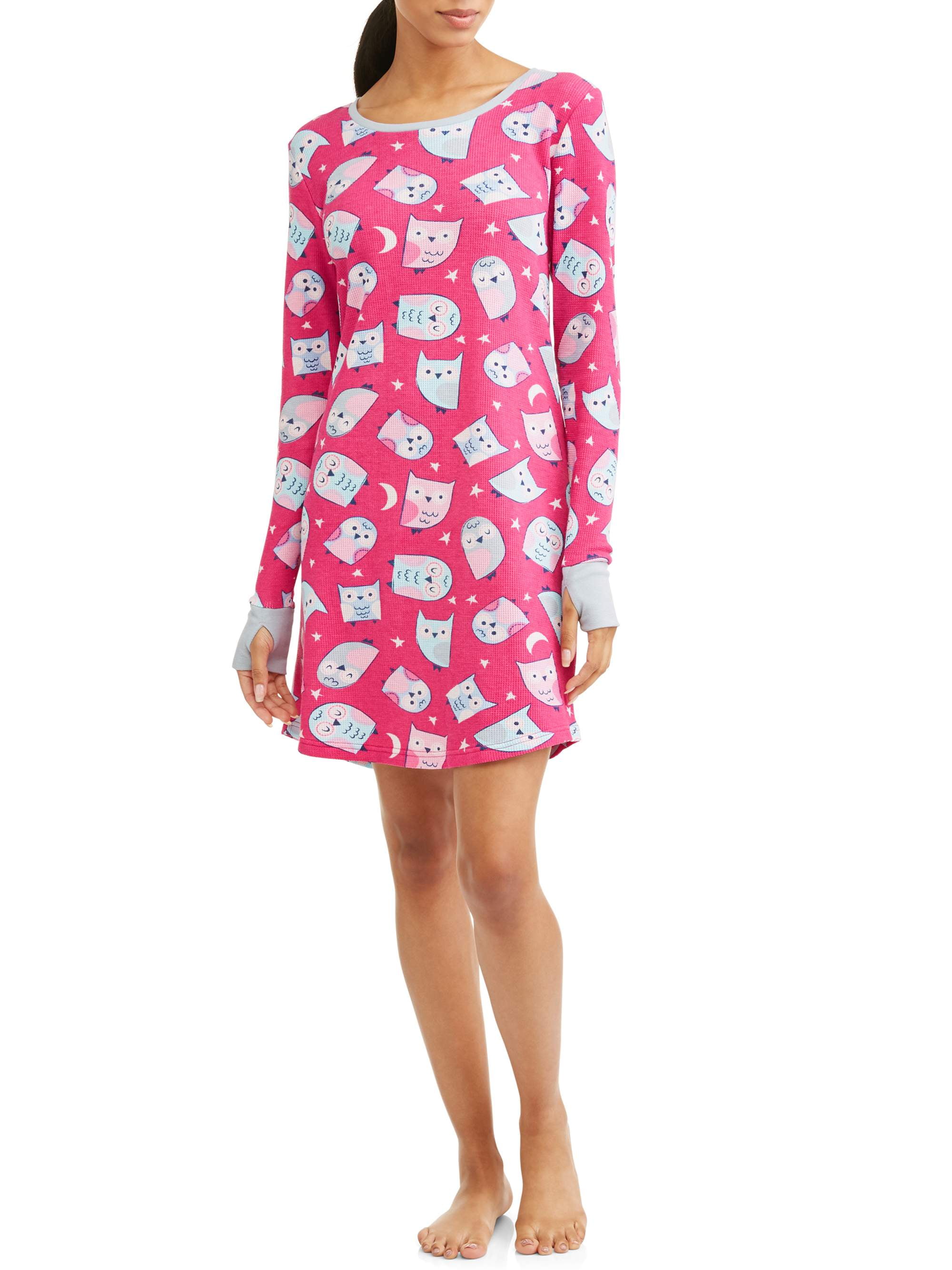 Women's and Women's plus long sleeve thermal nightshirt with thumbholes