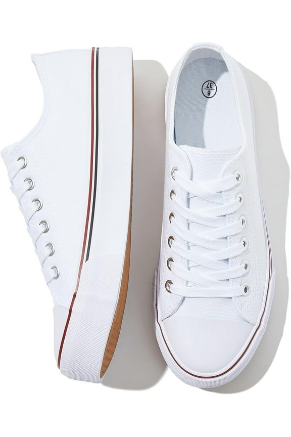 Women's and men's Classic Fashion White Low-Top Sneakers - Comfortable Lace-Up Canvas Shoes