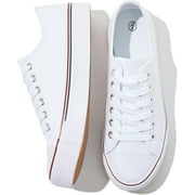 Womens and mens Classic Fashion White Low-Top Sneakers - Comfortable Lace-Up Canvas Shoes