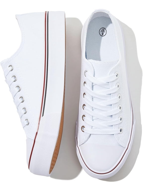 Women's and men's Classic Fashion White Low-Top Sneakers - Comfortable Lace-Up Canvas Shoes