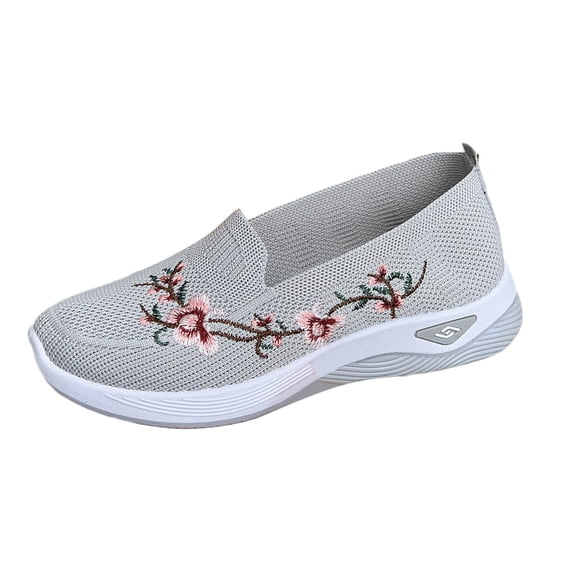 Women's arch support Breathable Soft Shoes Flower Embroidered Slip On Walking Sneakers Arch Support Shoes,37