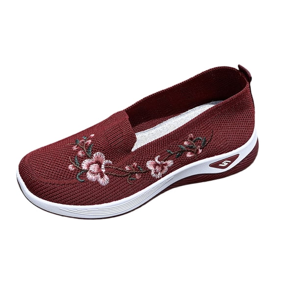 Women's arch support Breathable Soft Shoes Flower Embroidered Slip On Walking Sneakers Arch Support Shoes,40