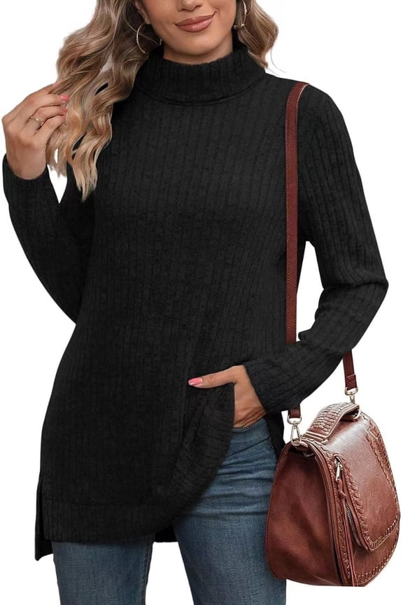 Women's autumn and winter high neck casual versatile mid length warm top