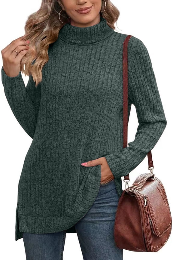 Women's autumn and winter high neck casual versatile mid length warm top