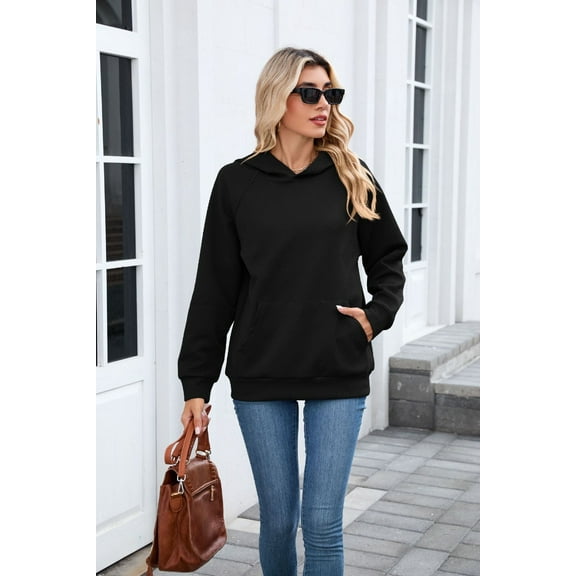 Women's autumn fashion casual versatile black hooded sweatshirt
