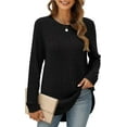 thumbnail image 1 of Women's autumn simple and fashionable versatile round neck long sleeved hem top, 1 of 5