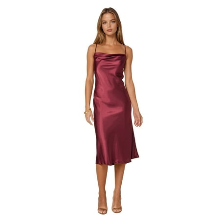 Women's bebe Satin Midi Slip Dress Color: Burgundy Size: X LARGE