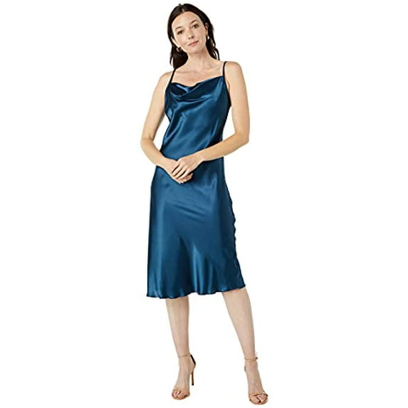 Women's bebe Satin Midi Slip Dress Color: Navy Size: LARGE