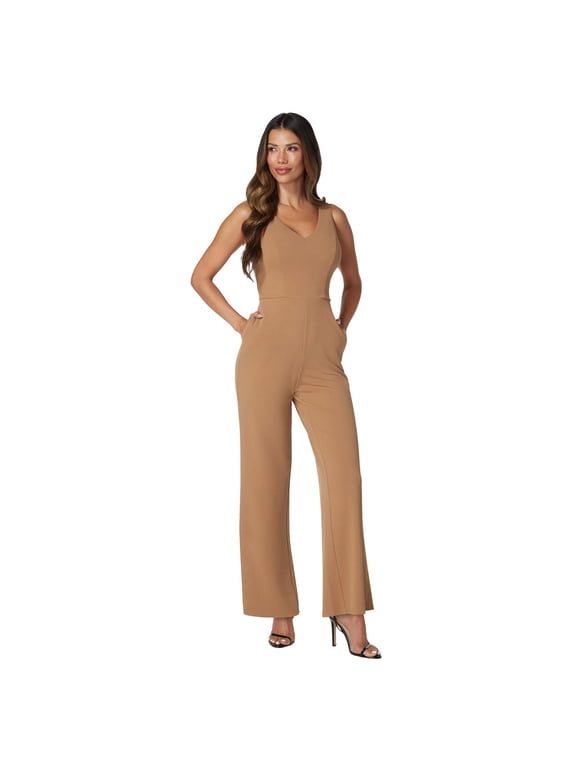 Women's bebe V-Neck Sleeveless Jumpsuit Color: Camel Size: X SMALL