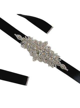 yanstar Bridal Belt Hand Rhinestone Wedding Belt Clear Crystal 22In Length  with White Organza Ribbon for Wedding Dress