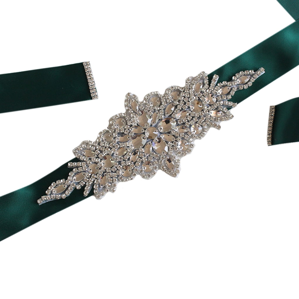 Women's belt Crystal Wedding Belts Satin Rhinestone Wedding Dress Belt  Wedding Accessories Bridal Ribbon Sash Belt Dark green - Walmart.com