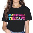 thumbnail image 1 of Women's black short-sleeved crew neck colorful printed T-shirt - 163812-1, 1 of 3
