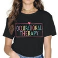 thumbnail image 1 of Women's black short-sleeved crew neck colorful printed T-shirt - 163817-1, 1 of 3