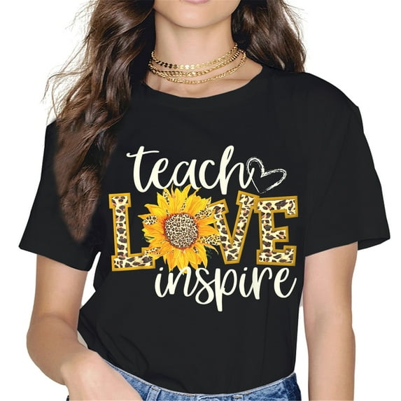 Women's black short-sleeved crew neck colorful printed T-shirt - 163828-1