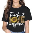 thumbnail image 1 of Women's black short-sleeved crew neck colorful printed T-shirt - 163833-1, 1 of 3