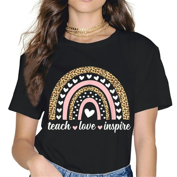 Women's black short-sleeved crew neck colorful printed T-shirt - 163838-1