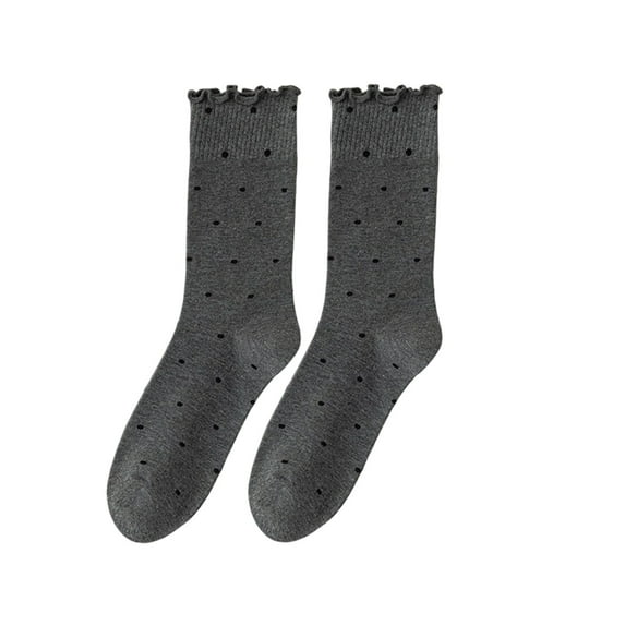 Women's breathable knitted cotton ruffled cute polka dot tube socks, bright colors and fashionable