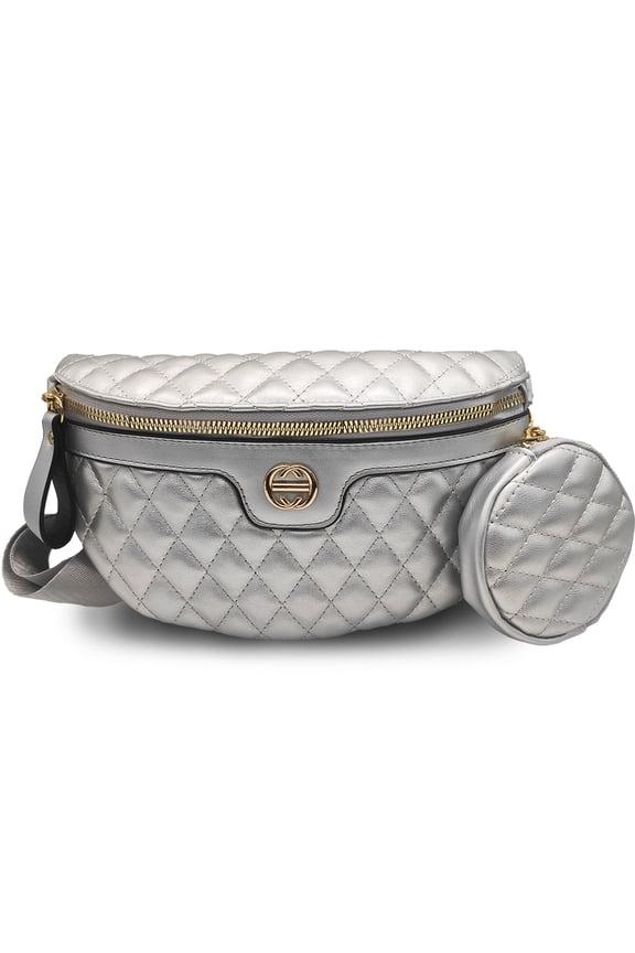 Women's bum bag, crossbody bag , small shoulder bag, stylish crossbody bag with small bag, with zipper, adjustable shoulder strap, suitable for every outfit and every occasion(Silver)