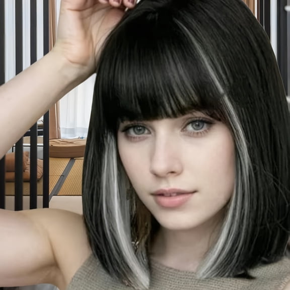 Women's burgundy bob wig with bangs - 12-inch synthetic short straight hair, natural and realistic, suitable for cosplay, parties, and everyday wear - easy to manage, styling won't damage hair - perf