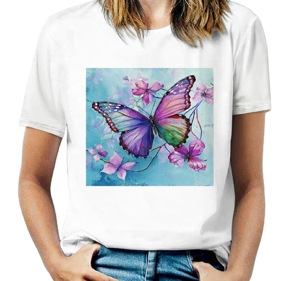 Women's butterfly pattern short sleeved spring/summer casual topt T-shir