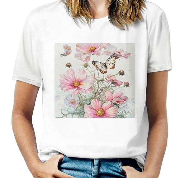 Women's butterfly pattern short sleeved spring/summer casual topt T-shir