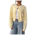 thumbnail image 1 of Women's button-down long-sleeved round neck cropped cardigan sweater cute knitted clothing, 1 of 9