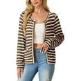 thumbnail image 1 of JWD Women's Cardigan Button Up Long Sleeved Sweater Soft Knit Striped Top Coffee Stripe M, 1 of 5
