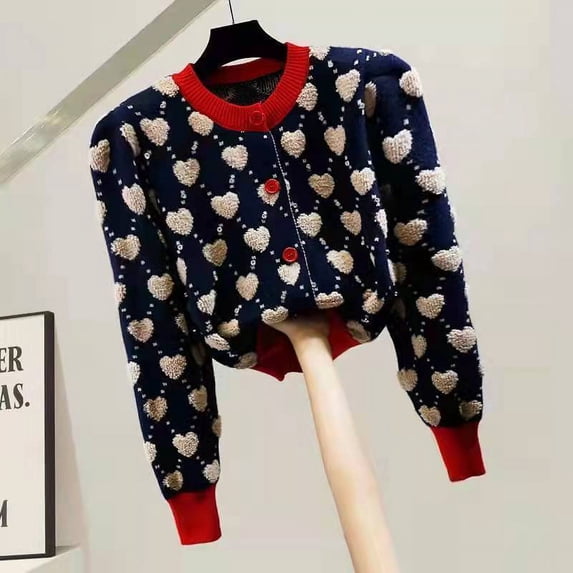 Women's cardigan sweater 2022 spring and autumn y2k three-dimensional love single-breasted sweater women's loose all-match top