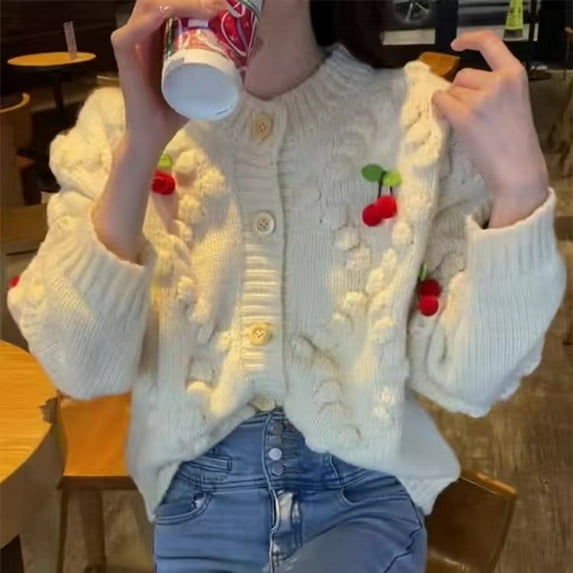 Women's cardigan sweater 2022 spring and autumn y2k three-dimensional love single-breasted sweater women's loose all-match top
