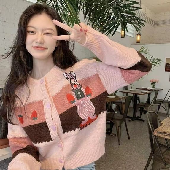 Women's cardigan sweater 2022 spring and autumn y2k three-dimensional love single-breasted sweater women's loose all-match top