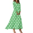 thumbnail image 1 of Women's casual 3/4 Sleeve V-neck polka dot long skirt A-line beach dress, Size S-2XL, 1 of 5