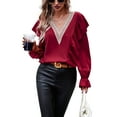 thumbnail image 1 of Women's casual bohemian V-neck long-sleeved ruffle sleeve blouse loose shirts, 1 of 6