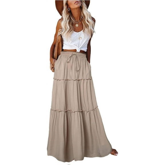 Women's casual high waist tie printed long maxi skirt,