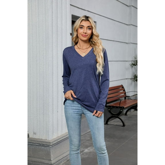 Women's casual loose slimming basic style versatile long sleeved T-shirt