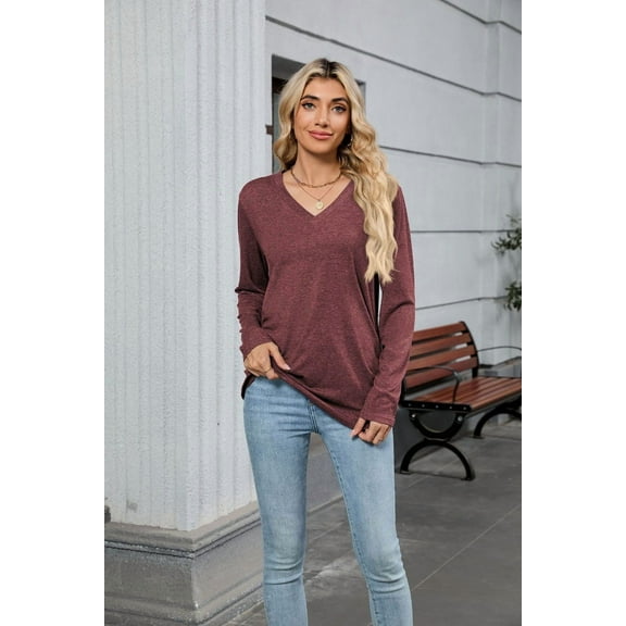 Women's casual loose slimming basic style versatile long sleeved T-shirt