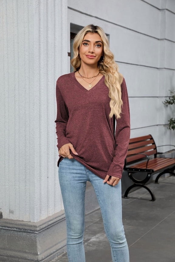 Women's casual loose slimming basic style versatile long sleeved T-shirt