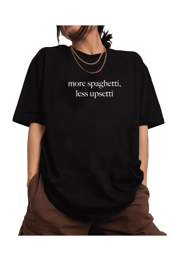 Women's casual pasta letter graphic text printed TeeT T-shirt top cotton comfortable breathable black S-5XL