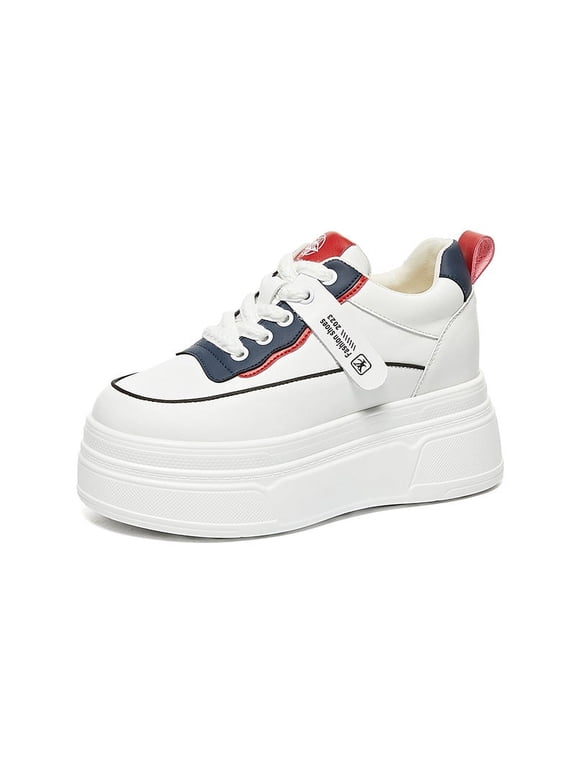 Women's casual shoes 8cm Thick sole height increase Fashion Genuine leather Round toe Lace-up Anti-slip Lightweight Girl Students Sneakers female Platform shoes Wearable in all seasons red\black