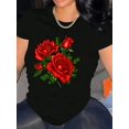 thumbnail image 1 of Women's casual, stylish short-sleeved T-shirt featuring a rose print; suitable for all seasons., 1 of 9