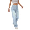 thumbnail image 1 of Women's classic mid waist straight leg wide leg hanging jeans, loose and lightweight denim pants, 1 of 5
