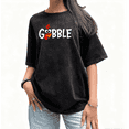 thumbnail image 1 of Women's cotton Black Funny Thanksgiving Turkey "Gobble" Print Tshirt Graphic Tees Shirts S-2XL Holiday & Animal Lover Casual Tops, 1 of 5