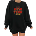 thumbnail image 1 of Women's cotton Black Oversized Crew Neck Sweatshirt 2026 Happy New Year Red Glitter Typography & Gold Accent Graphic Print Soft Fleece Lined Long-Sleeve Casual Pullover S-3XL, 1 of 5
