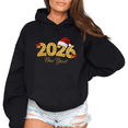 thumbnail image 1 of Women's cotton Black Oversized Hoodie 2026 New Year Santa Hat Glitter Graphic Print Casual Pullover Hooded Sweatshirt S-2XL, 1 of 5